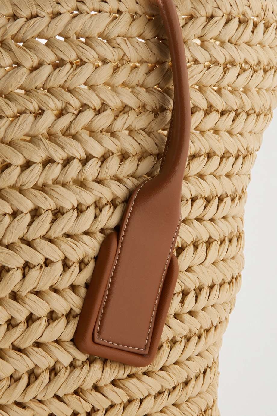 BOTTEGA VENETA Medium leather-trimmed raffia tote