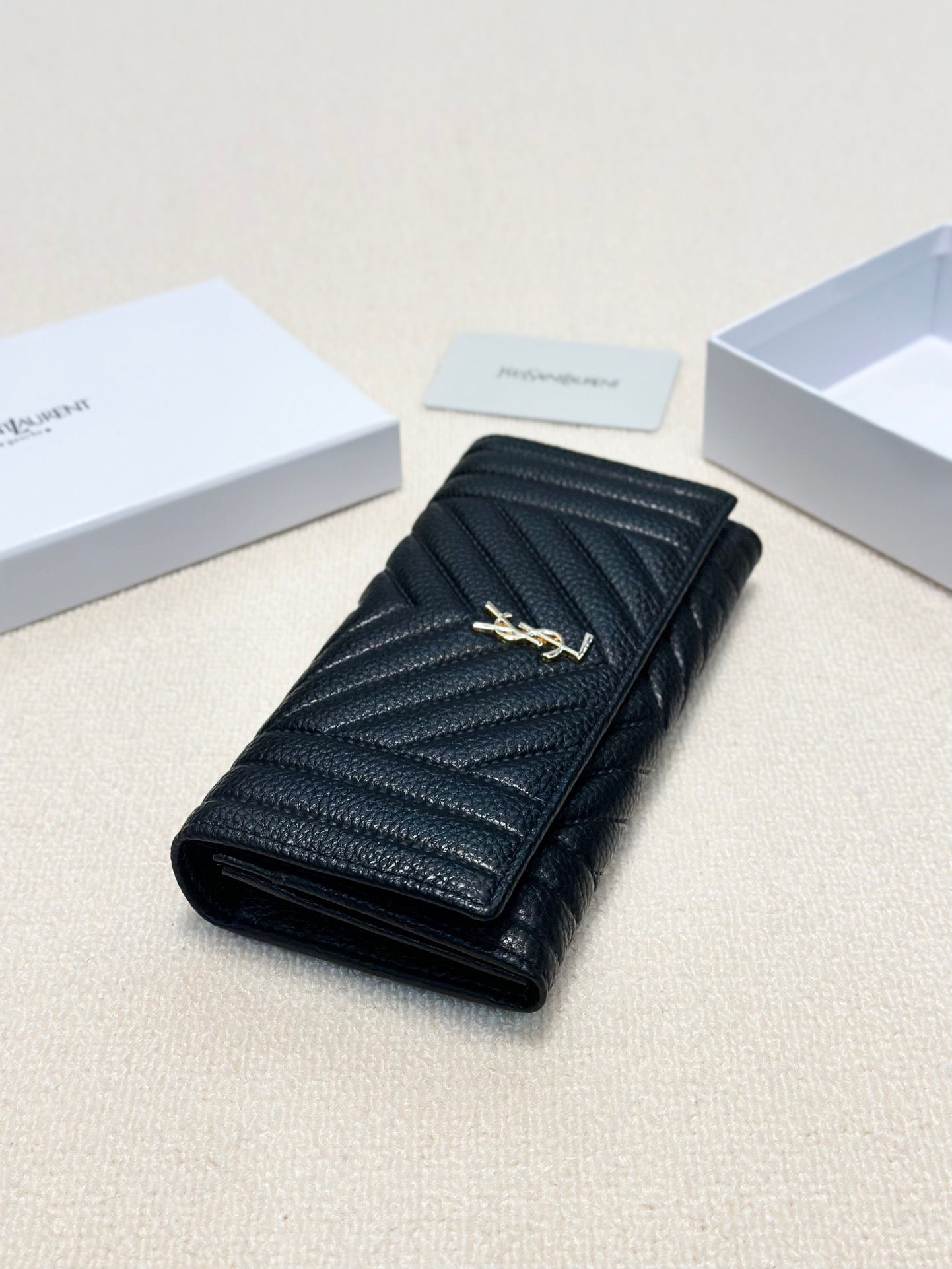 YSL Trend Ladies Wallet Leather Black 19x10cm