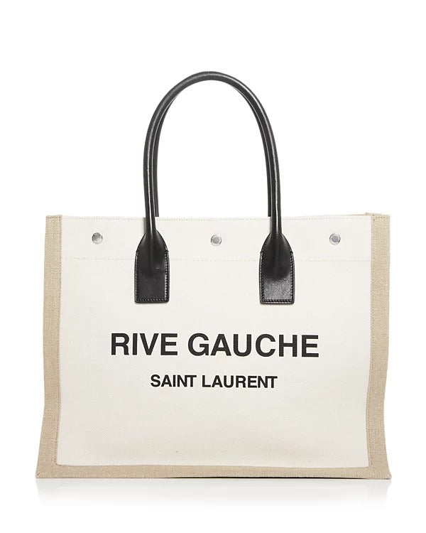 Saint Laurent Paris Rive Gauche Canvas Tote Bag Cotton NOIR ET BLANC 18.8 X 14.1 X 6.2 IN