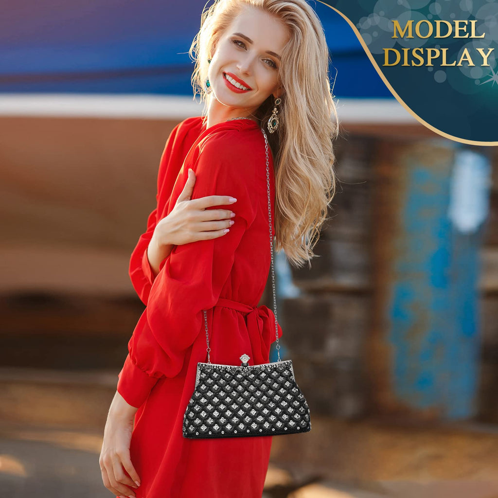 UBORSE Women Vintage Floral Beaded Rhinestone Embroidery Clutch Evening Handbag Wedding Party Purse Vintage Bags