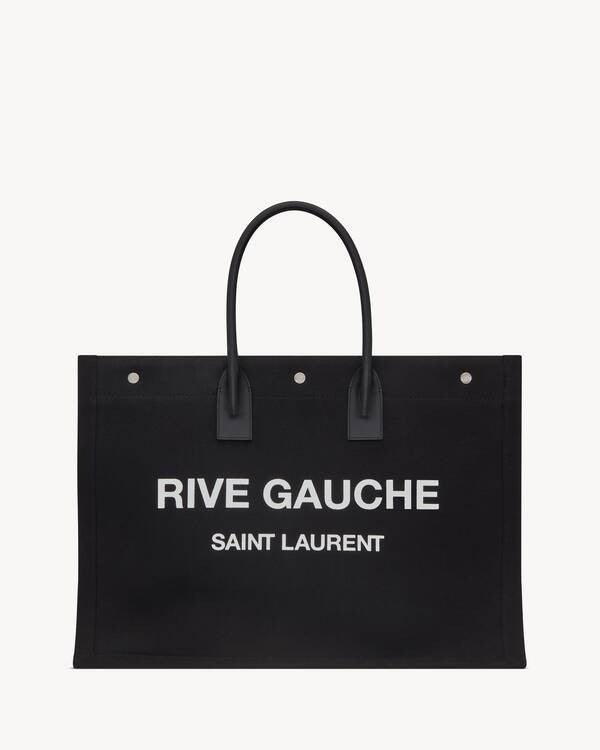 Saint Laurent Paris Rive Gauche Canvas Tote Bag Cotton NOIR ET BLANC 18.8 X 14.1 X 6.2 IN
