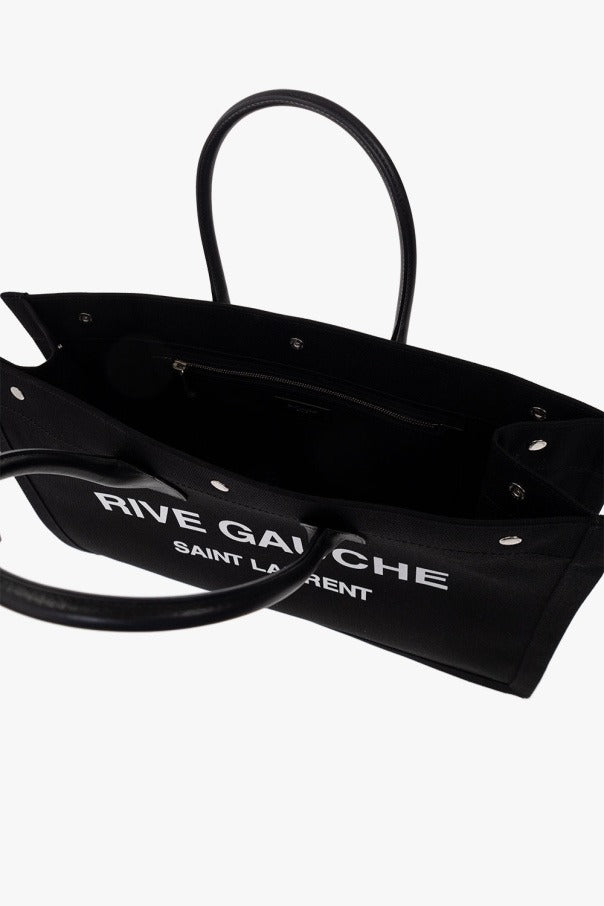 Saint Laurent Paris Rive Gauche Canvas Tote Bag Cotton NOIR ET BLANC 18.8 X 14.1 X 6.2 IN