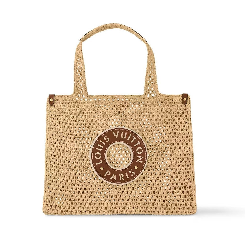 LOUIS VUITTON  Raffia Calfskin By The Pool OnTheGo MM Natural 39x15x30cm