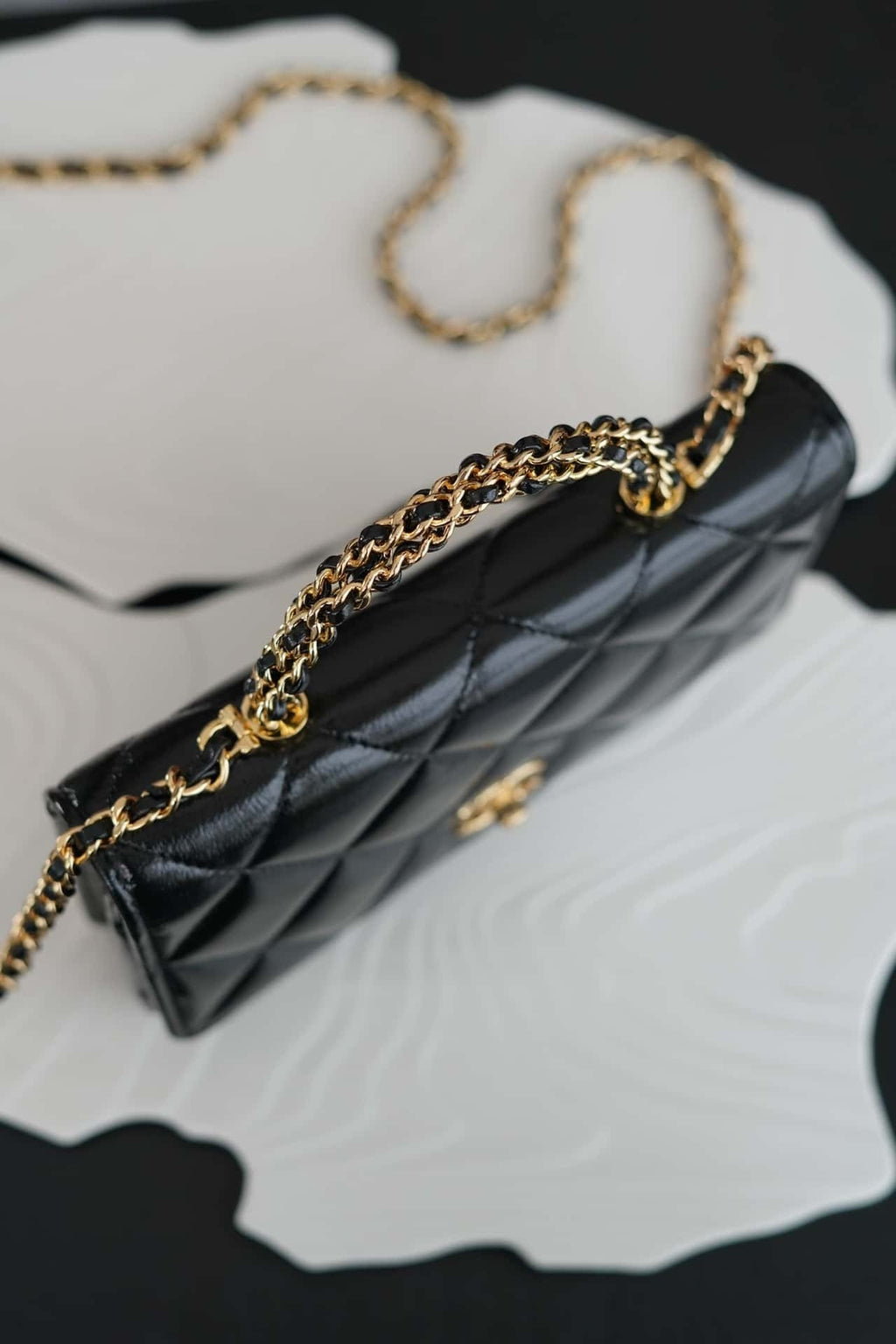 Chanel 24B WOC Top Handle in Black Shiny Lambskin GHW