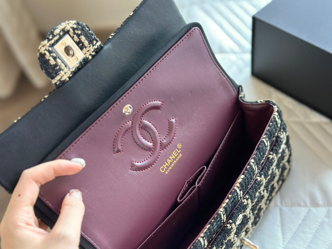 CHANEL Black and Beige Tweed 19 Flap Small Mixed Hardware 10.0 x 6.5 x 3.75 in