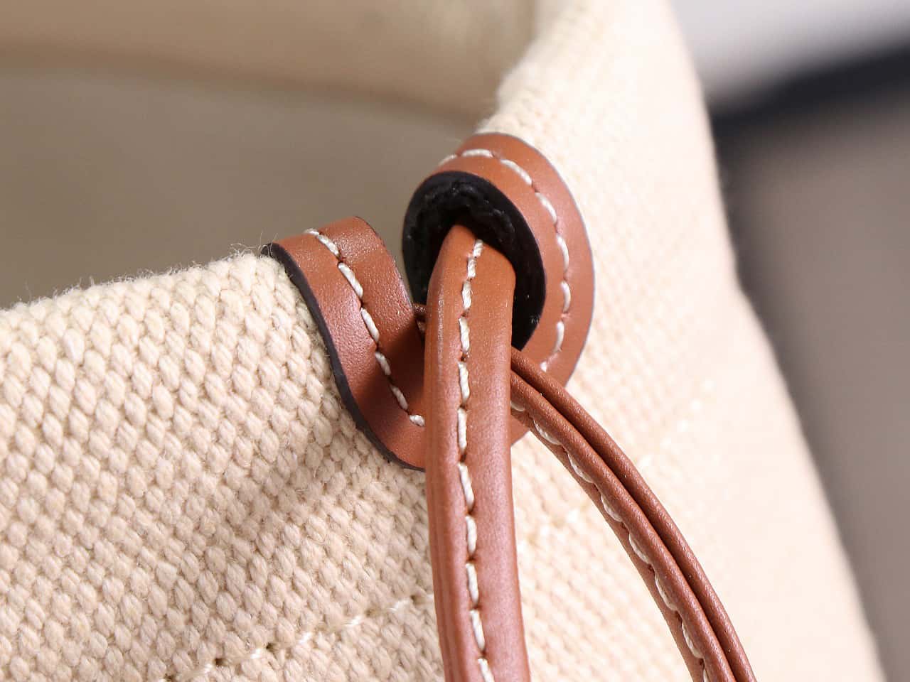 Celine Cabas Drawstring Cuir Triomphe In Textile And Calfskin Natural handbag