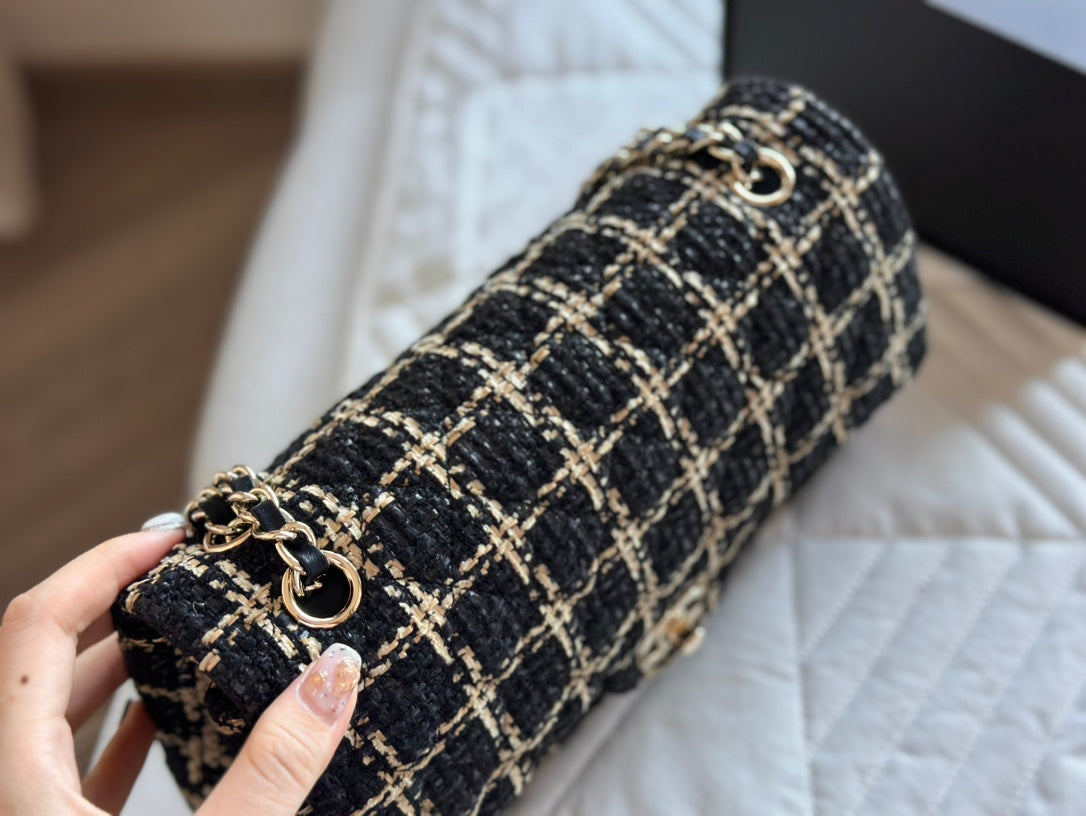 CHANEL Black and Beige Tweed 19 Flap Small Mixed Hardware 10.0 x 6.5 x 3.75 in