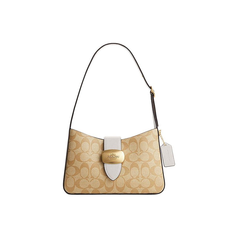 COACH Women's White Buckle Badge Single Shoulder Bag 9.7x2.6x6.5 in