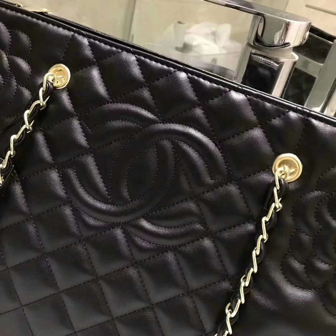 CHANEL Rosaire « Florence » Sheepskin Leather Tote Bag With Camellia Pattern Black  W35 x H26 x D12 CM