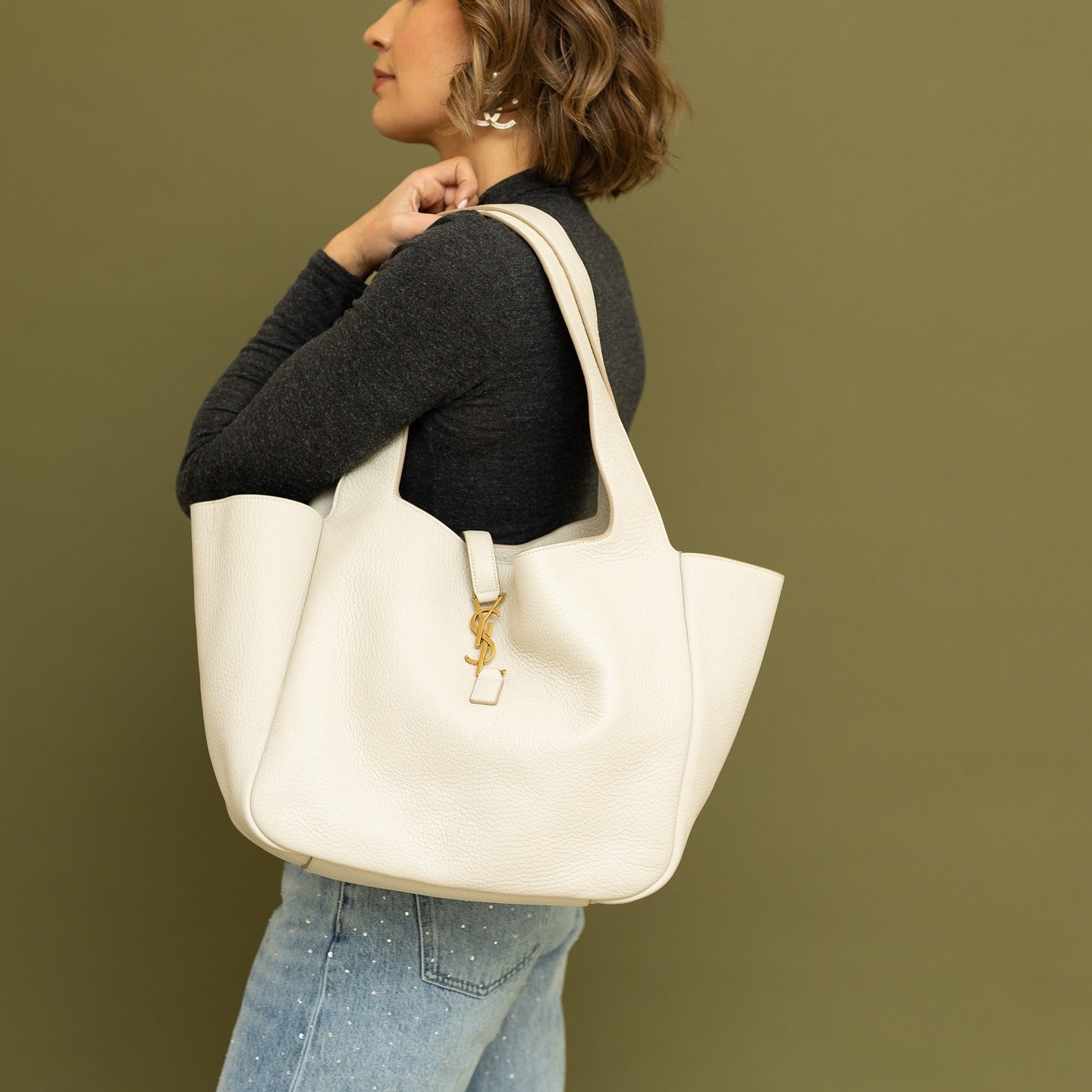 SAINT LAURENT Le 5 À 7 Bea textured-leather tote