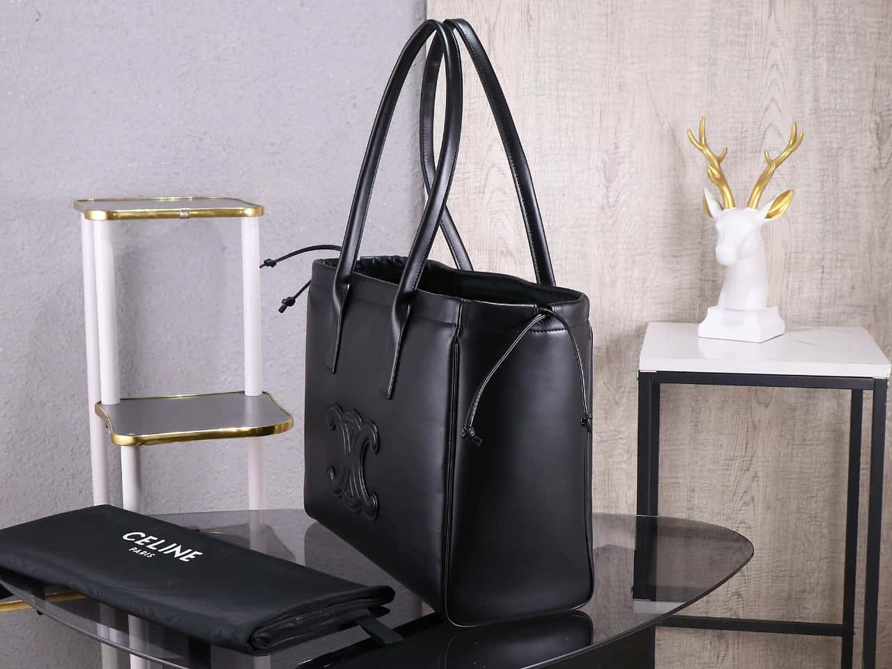 Celine cabas rawstring cuir triomphe in grained calfskin handbag