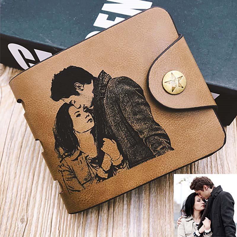 Photo Leather Key Case, Key Holder Wallet Dark Red