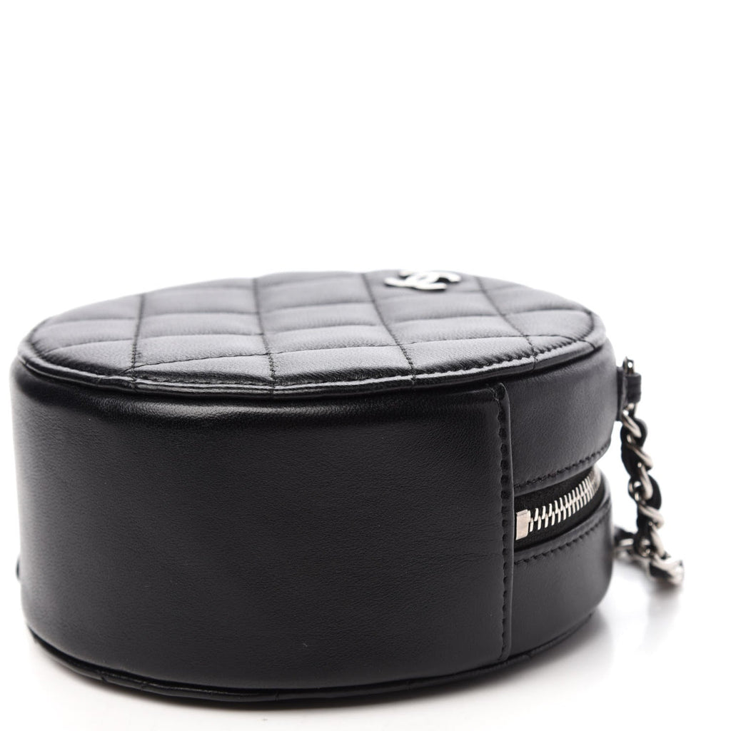 CHANEL Lambskin Quilted Round Clutch With Chain Black